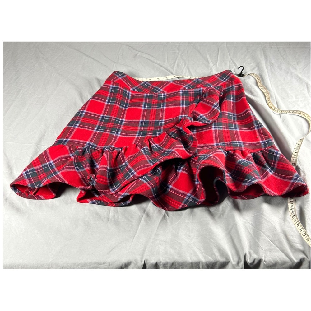 New Vineyard Vines Plaid Ruffle Mini Skirt Womens 6 Red Tartan Holiday Metallic